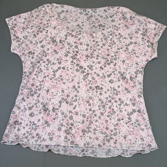 J. Jill XL Pink Floral Print Short Sleeve Top Stretch Lined - Picture 2 of 5